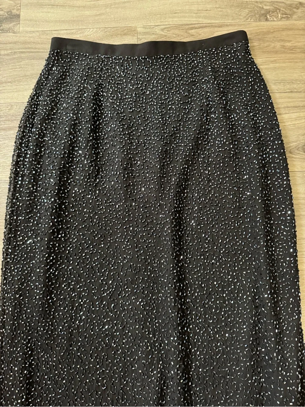 Vintage Caché Silk Beaded Maxi Skirt Side Slit Black Evening Sz 2 Whimsigoth